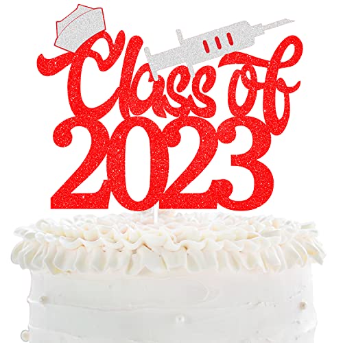 Tortenaufsatz mit Aufschrift "Class of 2021", für Krankenschwesterabschluss, Aufschrift "Congrats", Rot mit Glitzer, für Krankenschwestern, medizinische Schule, Abschlussfeier, Party-Dekoration von LHCING