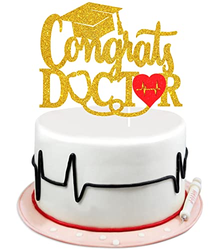 Tortenaufsatz mit Aufschrift "Congrats Doctor 5,133.3 cm – Congrats DO MD RX DPT Gold Glitter Grad Cap Cake Decor – Cheers To Medical Doctor Graduation Party Dekoration von LHCING