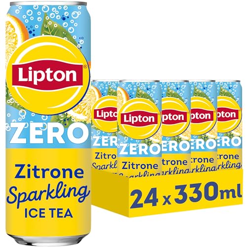 LIPTON ICE TEA Sparkling Lemon Zero, Kohlensäurehaltiger Eistee mit Zitronen Geschmack ohne Zucker, EINWEG Dosen (24 x 0.33 l) (Verpackungsdesign kann abweichen) von Lipton