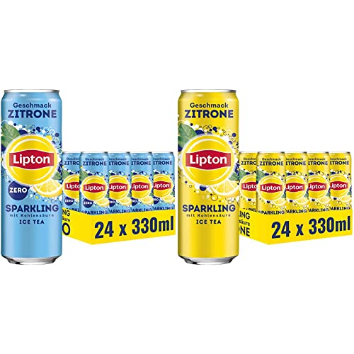 LIPTON ICE TEA Sparkling Zero, EINWEG Dosen (24 x 0.33 l) & LIPTON ICE TEA Sparkling, Eistee mit Kohlensäure und Zitronen Geschmack, EINWEG Dose (24 x 0.33 l) von Lipton