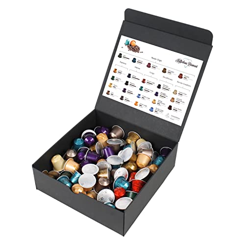 Nespresso Kapseln Starterset - 100 Original Kapseln in edler Vorratsbox - 10 Sorten - zum Probieren, Verschenken und Sparen von LNEE