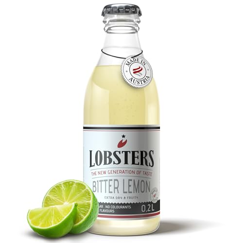 Lobsters - Bitter Lemon - 12 x 0,2l - Dry and Fruity - Mit 100% natürlichen Zutaten, Made in Austria, Zuckerreduziert & ohne Farbstoffe, Für Cocktail mix, Vodka lemon, Lemon spritz von LOBSTERS THE NEW GENERATION OF TASTE