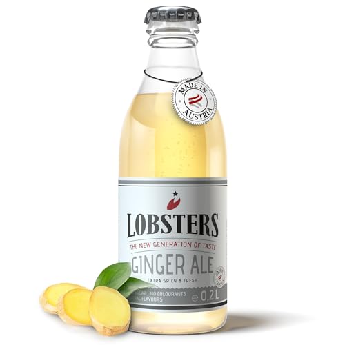 Lobsters - Ginger Ale - 12 x 0,2l - Spicy and Fresh - Mit 100% natürlichen Zutaten, Made in Austria, Zuckerreduziert & ohne Farbstoffe, Für Cocktail mix, Ginger Shot von LOBSTERS THE NEW GENERATION OF TASTE