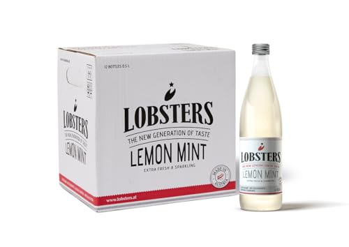 Lobsters - Lemon Mint - 12 x 0,5l - Fresh and Sparkling - Mit natürlichem sprudelndem Wasser, Zitronensaft & Minze, Zuckerarmes prickelndes Getränk ohne künstliche Zusätze, für Cocktailmix von LOBSTERS THE NEW GENERATION OF TASTE