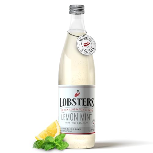 Lobsters - Lemon Mint - 6 x 0,5l - Fresh and Sparkling - Mit reinstem Alpenquellwasser, Zitronensaft & Minze, Zuckerreduziertes prickelndes Erfrischungsgetränk ohne Farbstoffe, für Cocktailmix von LOBSTERS THE NEW GENERATION OF TASTE