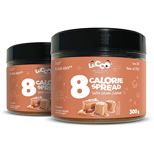 8 Kalorien Spread Salted Caramel Geschmack Nur 8 Kalorien pro Portion Fettarme Crème Ohne Zuckerzusatz Kein Palmöl Keto-Diät, Vegetarisch Geschmeidige Paste Süßer Snack 2 x 300 g von LOCCO LOW CALORIES COMPANY