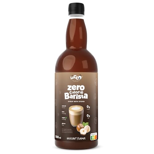 Locco Kalorienfreier Barista Sirup mit Stevia | Vegan, Keto, glutenfrei | Zuckerfrei | Kaffee-Sirup | Null-Kalorien | Hazelnuss | 1L von LOCCO LOW CALORIES COMPANY