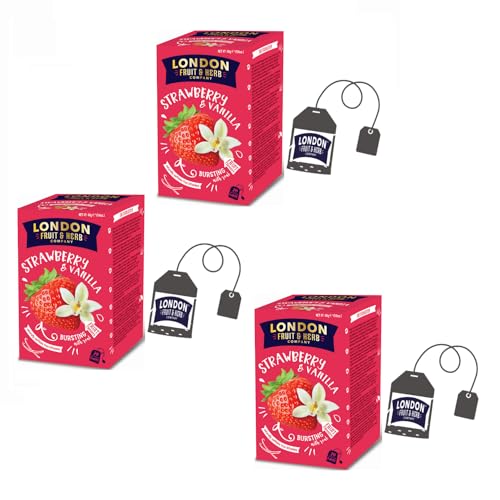 DEU | London Fruit® | Erdbeer-Vanille-Aufguss | Hibiskus-Erdbeer-Vanille-Aufguss, Einzelbeutel – 3 x 20 Filter (120 g) | Kräutertee ohne Koffein von LONDON FRUIT & HERB COMPANY