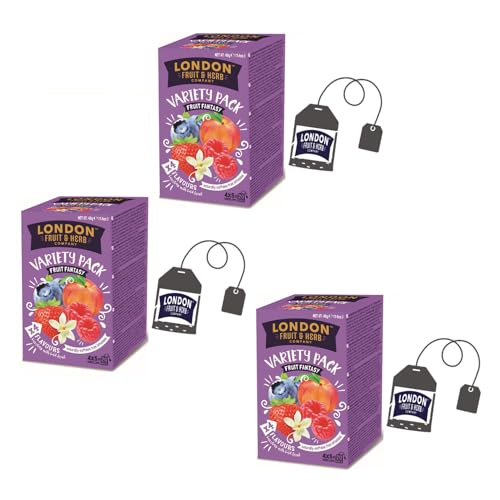 DEU | London Fruit® | Himbeer-Kräutertee, Pfirsich-Aufguss, Erdbeer- und Vanille-Kräutertee, Blaubeer-Aufguss | Fruit Infusions Collection ohne Koffein – bis zu 60 Beutel von LONDON FRUIT & HERB COMPANY