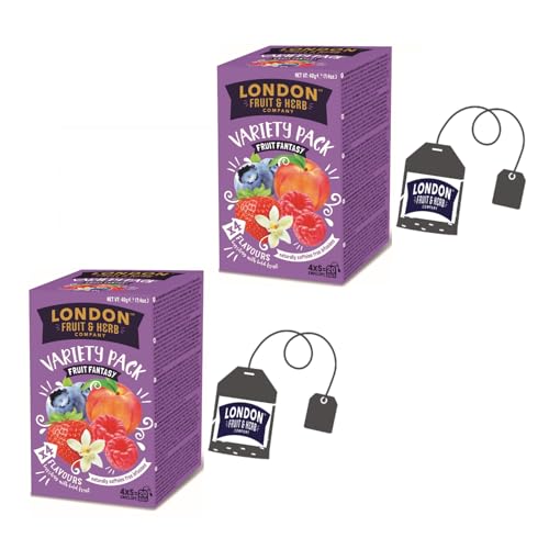 London Fruit® | Aufgüsse in 4 verschiedenen Geschmacksrichtungen | Heidelbeere, Erdbeere, Vanille, Pfirsich, Himbeer-Kräutertee | Kräutertees ohne Koffein – 40 Beutel (80 g) von LONDON FRUIT & HERB COMPANY