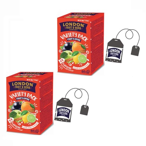 London Fruit® | Auswahl an Früchtetees | 10 Apfelzimt, 10 schwarze Johannisbeere, 10 Orangengewürze, 10 Zitronenlimette – insgesamt 40 Filter (80 g) | Kräutertees ohne Koffein von LONDON FRUIT & HERB COMPANY