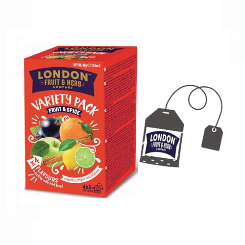 London Fruit® | Auswahl an Früchtetees | 5 Apfelzimt, 5 schwarze Johannisbeere, 5 Orangengewürze, 5 Zitronenlimette – 20 Filter | Kräutertees ohne Koffein von LONDON F&H COMPANY