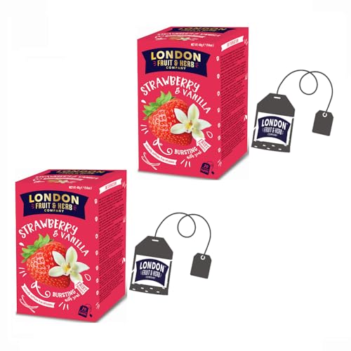 London Fruit® | Erdbeer-Vanille-Aufguss | Hibiskus-Erdbeer-Vanille-Aufguss, Einzelbeutel – 2 x 20 Filter (80 g) | Kräutertee ohne Koffein von LONDON FRUIT & HERB COMPANY