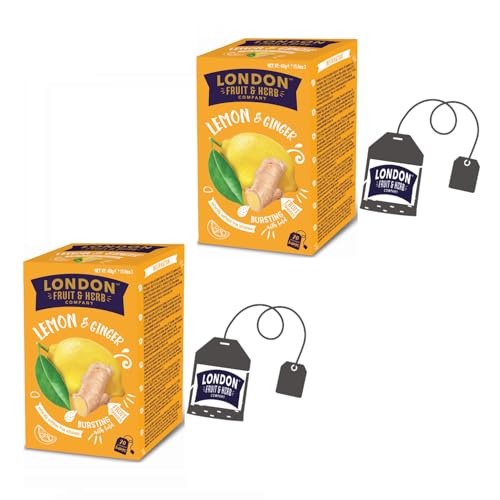 LONDON FRUIT & HERB COMPANY London Fruit® | Zitronen-Ingwer-Aufguss | Zitronen-Ingwer-Limetten-Aufguss in Einzelbeuteln ohne Koffein – 2 x 20 Filter (80 g) | Verdauungsinfusion von LONDON FRUIT & HERB COMPANY