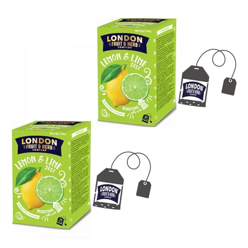 London Fruit® | Zitronen- und Limettenaufguss | Zitronen-, Limetten- und Zitronengras-Aufguss in Einzelbeuteln – 2 x 20 Filter (80 g) | Kräutertee ohne Koffein von LONDON FRUIT & HERB COMPANY