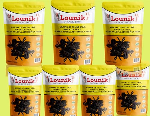 Selimkörner-Lounik Organic Shop Grains of Selim- Uda,Super Fresh African Black Pepper, Easy To Use & Store, Adds An Aromatic Note To Stews, Soups & More- Bundle of 7 Packs von LOUNIK