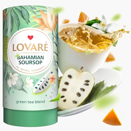 LOVARE Bahamian Soursop Loose Leaf Tea 80 g - Made in Ukraine – Green Tea, Soursop, and Orange Blossom - Gift Box with 15 Paper Filters – Easy to Brew Tea Blend von LOVARE