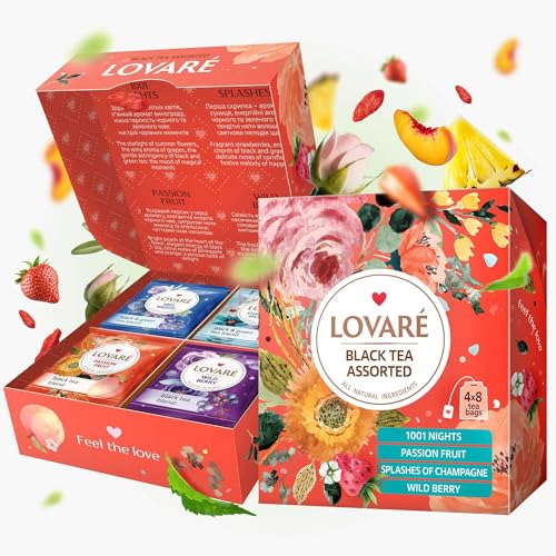 Lovare Black Tee Assorted Schwarze Tea Tee-Set mit 4 verschiedenen Tee-Sorten 64g (32 x 2g) von LOVARE