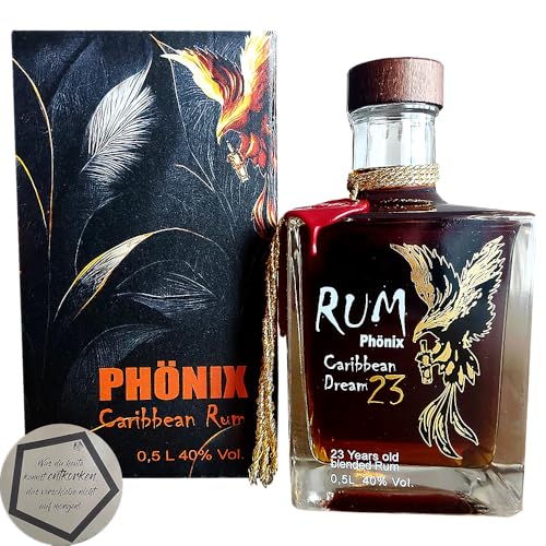 1 Flasche Phönix | Caribbean Dream 23 Years Old Blended Rum 0.5 l 40% vol inkl. LOVEVINO Silver Button Sticker von LOVEVINO.eu