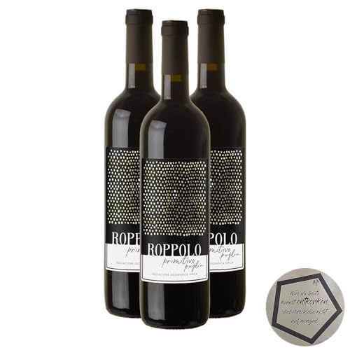 3 Flaschen La Bollina | Roppolo Primitivo Puglia IGT 2021 0.75 l | inkl. LOVEVINO Silver Button Sticker von LOVEVINO.eu