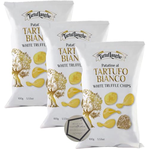 3 Packungen TartufLanghe | Truffle Chips - Patatine al Tartufo Bianco (Tuber magnatum Pico) Trüffelchips (100g) inkl. LOVEVINO Silver Button Sticker von LOVEVINO.eu