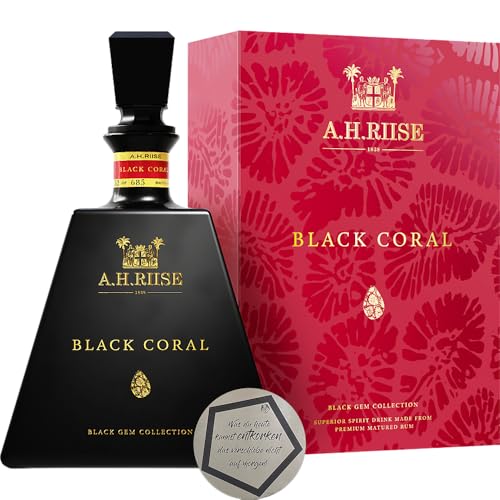 A.H. Riise Black Coral | Black Gem Collection 0.7 l 45.80% vol | Premium Spirituose auf Rumbasis | Luxus Range | 700 ml | 45.80% Vol | inkl. LOVEVINO Silver Button Sticker von LOVEVINO.eu