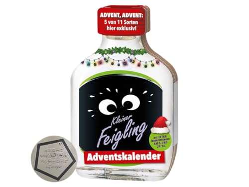 Kleiner Feigling | Adventskalender 2024 | 24 x 20ml | Marken-Spirituose | Premium Likör | Feiern mit Fantasie | Der Party – Shot inkl. LOVEVINO Silver Button Sticker von LOVEVINO.eu