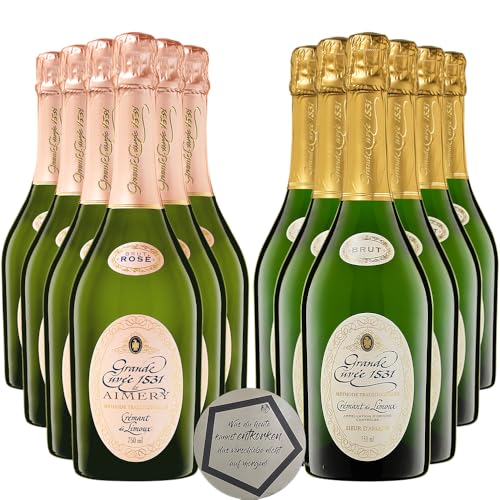 Sieur d'Arques | Grande Cuvee 1531 de Aimery Cremant Set - 6 Flaschen Rosé & 6 Flaschen Brut | 0.75 l | 12.50% vol inkl. LOVEVINO Silver Button Sticker von LOVEVINO.eu