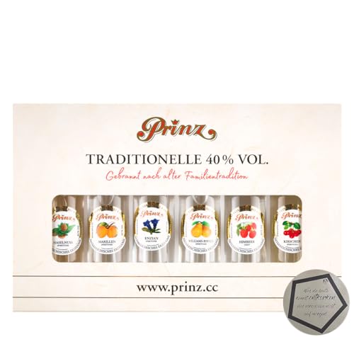 Thomas Prinz "Die kleinen Traditionellen" Schnaps Geschenkset | Partyset | 6 x 0.04 Liter inkl. LOVEVINO Silver Button Sticker von LOVEVINO.eu