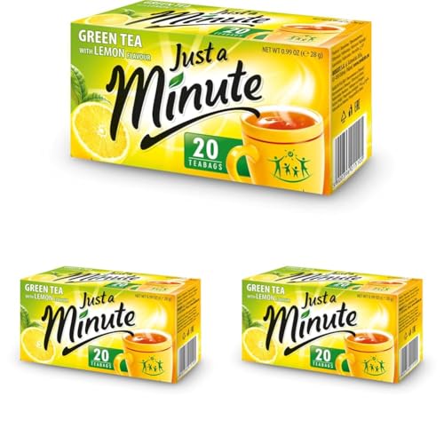 Just a Minute® Grüner Tee Zitrone 20 Teebeutel - 1 Box - 1 x 28g - Green Lemon Tea Bags - Hochwertiger Kräutertee Natürlicher Tee - Express Cay - Vegan Glutenfrei (Packung mit 3) von LOYD