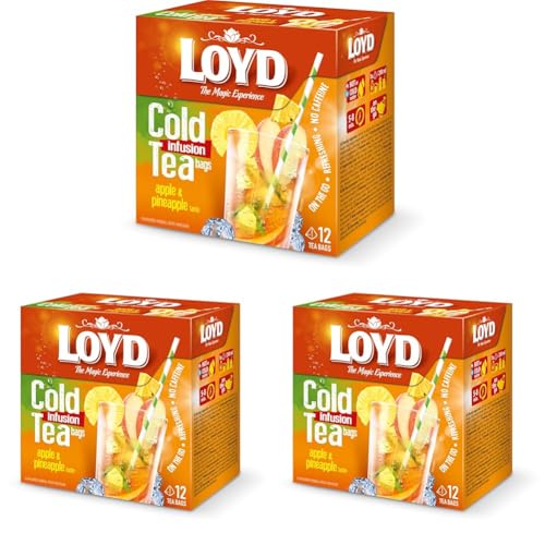 LOYD® Eistee Apfel Ananas - 1 Box - 1 x 12 Teebeutel - 1 x 30g - Ice Tea Apple Pineapple - Aromatisiert Obst Frucht Früchte Fruit Tea - Sommerliche Eisteevariante (Packung mit 3) von LOYD