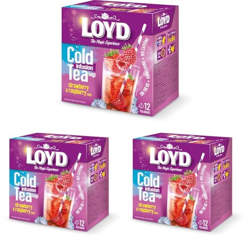 LOYD® Eistee Erdbeere Himbeere - 1 Box - 1 x 12 Teebeutel - 1 x 30g - Ice Tea Strawberry Raspberry - Aromatisiert Obst Frucht Früchte Fruit Tea - Sommerliche Eisteevariante (Packung mit 3) von LOYD