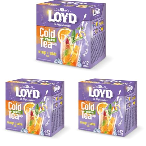 LOYD® Eistee Orange Salbei - 1 Box - 1 x 12 Teebeutel - 1 x 30g - Ice Tea Orange Sage - Aromatisiert Obst Frucht Früchte Fruit Tea - Sommerliche Eisteevariante (Packung mit 3) von LOYD