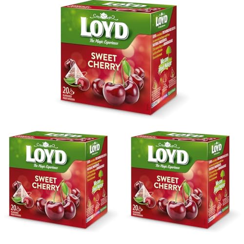 LOYD® Früchtetee Tee | 20 Teebeutel 40g | Geschmack: Kirsche| Aromatisiert Obst Frucht Früchte Fruit Tea | Hochwertigen Teeblättern Schwarzteebeutel Aufbrühen (Packung mit 3) von LOYD