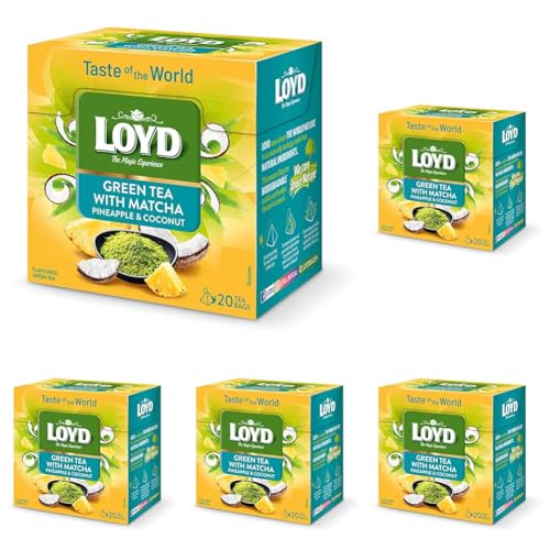 LOYD® Grüntee Matcha Ananas Kokosnuss- 1 Box - 20 Teebeutel 34 g - Taste Of The World Green Tea Pineapple Coconut - Grüner Tee Hochwertige Mischung Aus Tee Teesorten - Cay Vegan Glutenfrei von LOYD