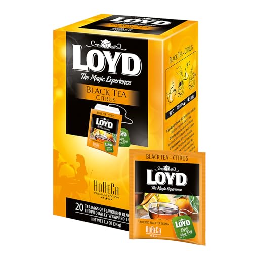 LOYD® Horeca Schwarztee Zitrone - 1 Box - 20 Teebeutel 40g - Premium Tee - Schwarzer Tee Black Tea Citrus Lemon - Für Die Gastronomie - Teebeutel Separat In Einem Umschlag Verpackt - Bequeme Entnahme von LOYD