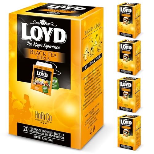 LOYD - HORECA Schwarztee Citrus – 4 x 20 Einzelverpackte Teebeutel - Premium Qualität, Hochwertiger Schwarzer Tee mit Zitrusnoten für Gastronomie, Hotel, Restaurant, Erfrischend & Aromatisch - 4 x 40g von LOYD