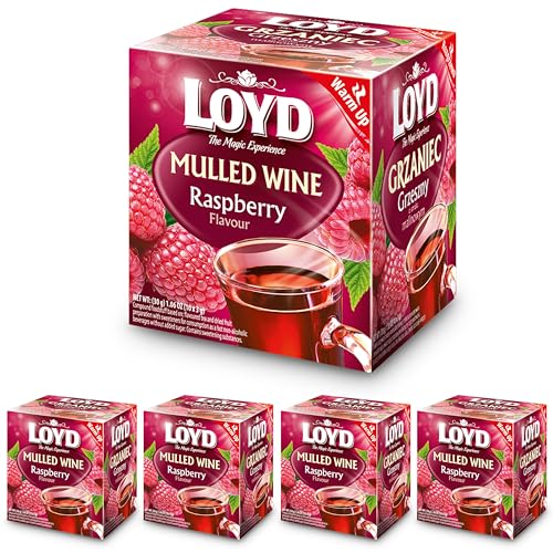 LOYD® Mulled Wine Tee Himbeere - 4 Box - 4 x (32g 10 Teebeutel) - Glühwein Früchtetee Tee Raspberry - Tea Aromatisiert Gewürzt mit Nelken, Zimt und Ingwer Fruit Tea - Früchtetee Mischung Aufbrühen Cay von LOYD