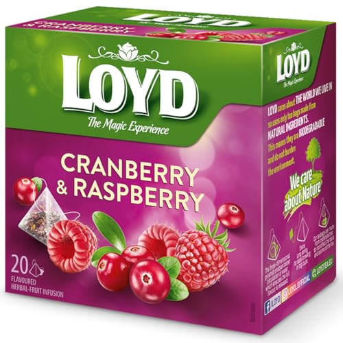 LOYD - Früchtetee Cranberry and Raspberry - 20 Pyramidenbeutel - Aromatische Früchteteemischung mit Preiselbeerfrucht, Himbeerfrucht, Brombeerblätter - Süß und Intensiver Geschmack - 40g von LOYD