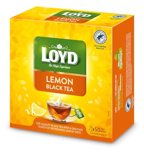 LOYD® Schwarzer Tee Zitrone - 1 Box 50 Teebeutel 85g - Schwarztee Lemon Black Tea Hochwertige Mischung Aus Schwarzen Teesorten - HochwertigenTeeblättern Schwarzteebeutel Aufbrühen Express Tee Cay von LOYD