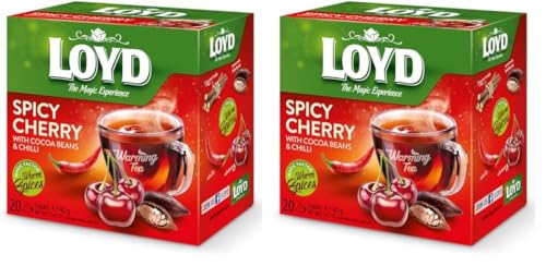 LOYD® Wärmender Tee Kirsche Kakao Chili - 1 Box - 1 x 20 Teebeutel - 1 x 40g - Warming Tea Spicy Cherry With Cocoa Beans And Chilli - Früchtetee Früchte Fruit Tea Cay Express Kräuter (Packung mit 2) von LOYD