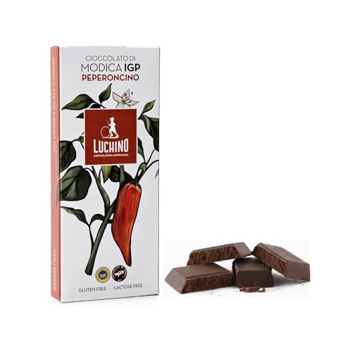 Luchino® | Modica Schokoladen-Chili-Pfeffer | Verarbeiteter Rohkakao Modica g.g.A. | Laktosefreier Schokoriegel | Chili-Schokolade - 100 Gr von LUCHINO