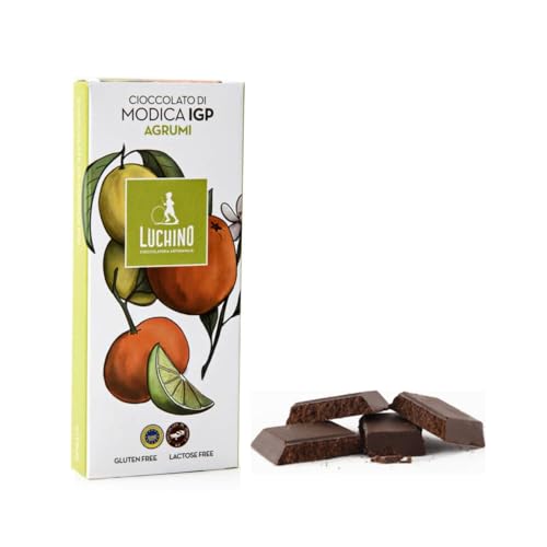 Luchino® | Modica Zitrusschokolade | Modica Rohschokolade g.g.A. | Laktosefreier Schokoriegel | Zitrusriegel - 100 Gr von LUCHINO