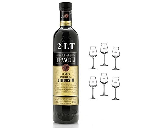 GRAPPA BARRIQUE DEL LIMOUSIN PIEMONTE MAGNUM 2 LT mit 6 KALKEN PRO GRAPPA von LUIGI FRANCOLI