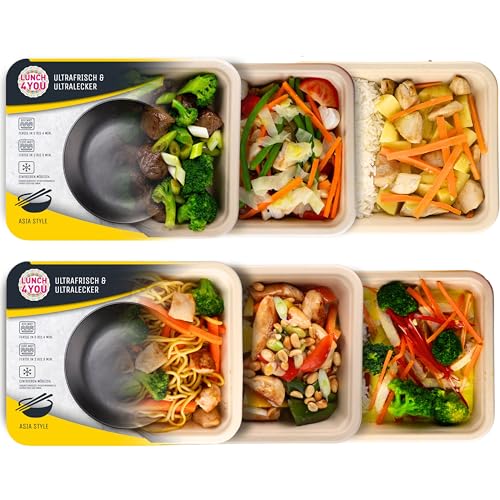 LUNCH4YOU Fertiggerichte – frisch zubereitet und gekühlt geliefert | Hausgemachtes Fertigessen, gesunde Mahlzeit & schnelles Essen für die Mikrowelle | 6 x 500g – (Asian Style Box) von LUNCH4YOU