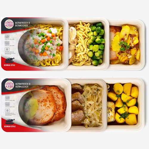 LUNCH4YOU Fertiggerichte – frisch zubereitet und gekühlt geliefert | Hausgemachtes Fertigessen, gesunde Mahlzeit & schnelles Essen für die Mikrowelle | 6 x 500g – (German Style Box) von LUNCH4YOU