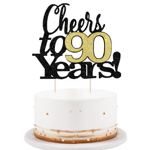 LVEUD schwarze Schrift goldene Zahlen "Cheers to 00 Years Happy Birthday" Kuchen-Dekoration – Hochzeit, Jahrestag, Geburtstag Party Dekorationen von LVEUD