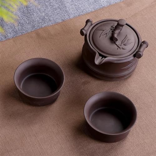 LVUNZJCA chinesisches Teeservice, chinesische Keramik-Teetasse, Portable Company Business Gifts Outdoor-Reisetee-Set, eine lila Tonkanne, Zwei Tassen Teekanne (Color : A) von LVUNZJCA