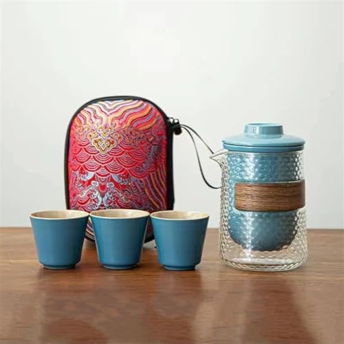 chinesisches Teeservice, chinesische Keramik-Teetasse, 1 Satz Hammerglas-Reisetee-Set, tragbare Schnelltasse, Outdoor-Handgepäck, spezielle Reisetasche, Kung-Fu-Teetasse, Teekanne, Teekanne ( Color : von LVUNZJCA