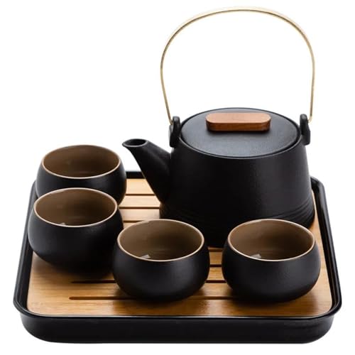 chinesisches Teeservice, chinesische Keramik-Teetasse, Kung Fu Tee-Set for Zuhause, Büro, Reisen, gute Geschenke, japanischer Stil, schwarze Keramik, Beam-Teekanne, Tee-Set, eine Kanne, vier Tassen mi von LVUNZJCA